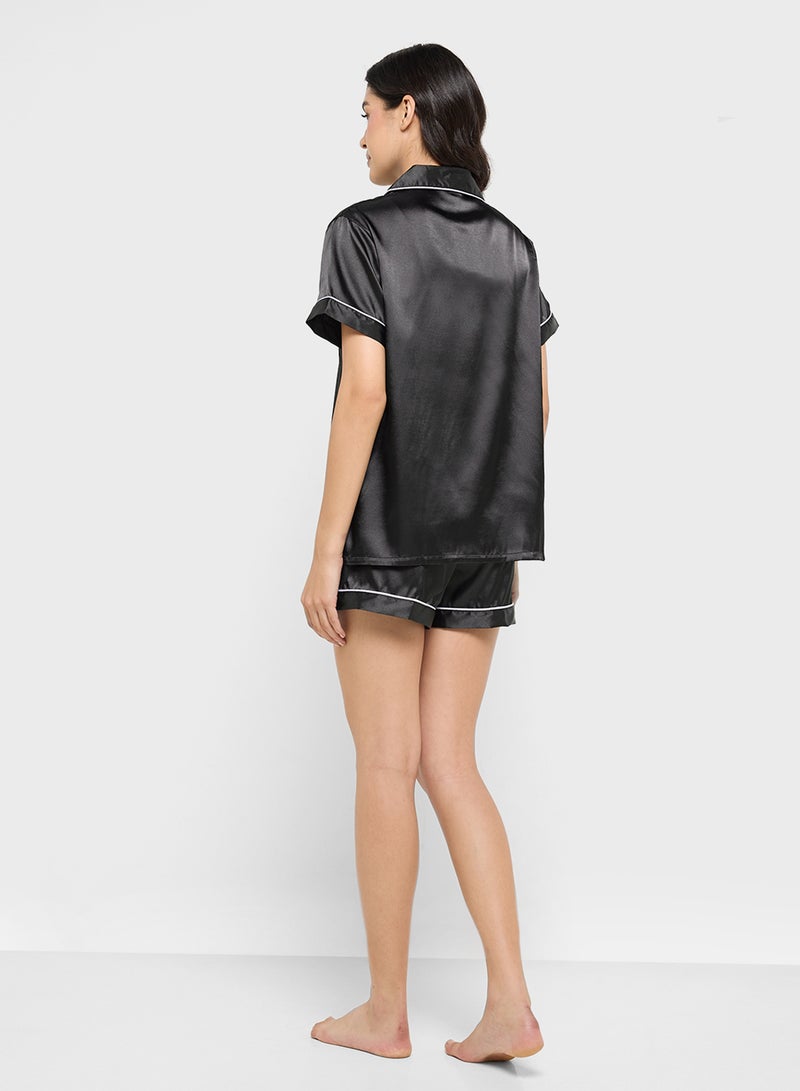 Ginger Satin Button Down Shirt & Short Pj Set  - Image 2