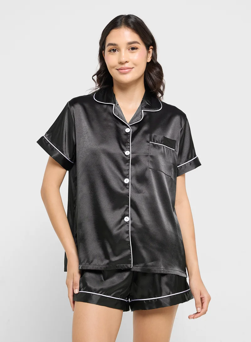 Ginger Satin Button Down Shirt & Short Pj Set
