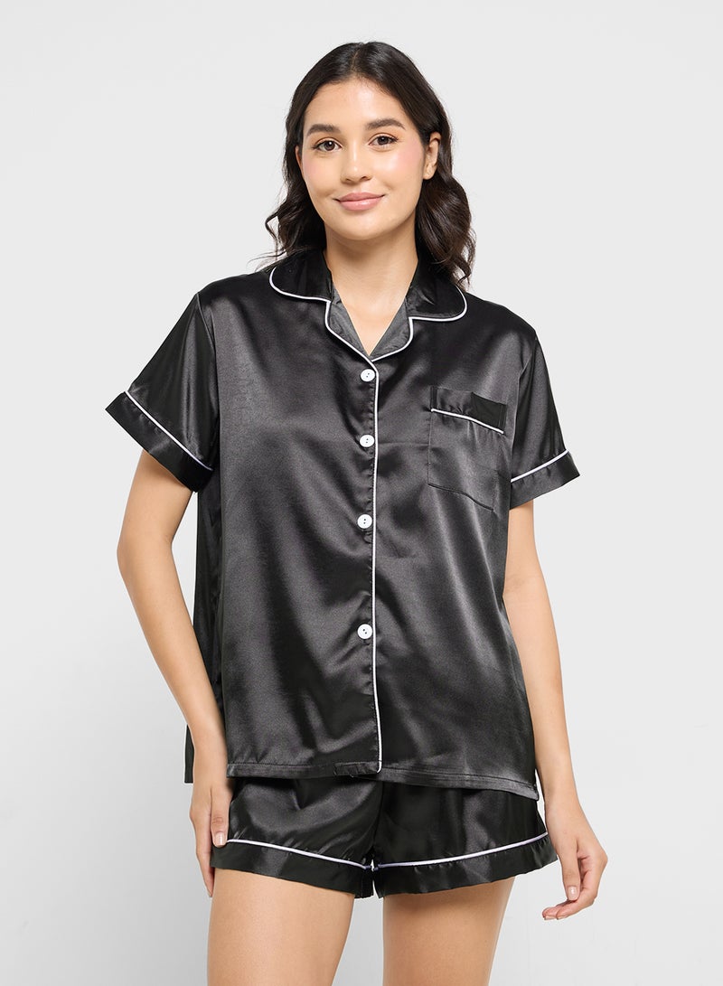 Ginger Satin Button Down Shirt & Short Pj Set  - Image 3