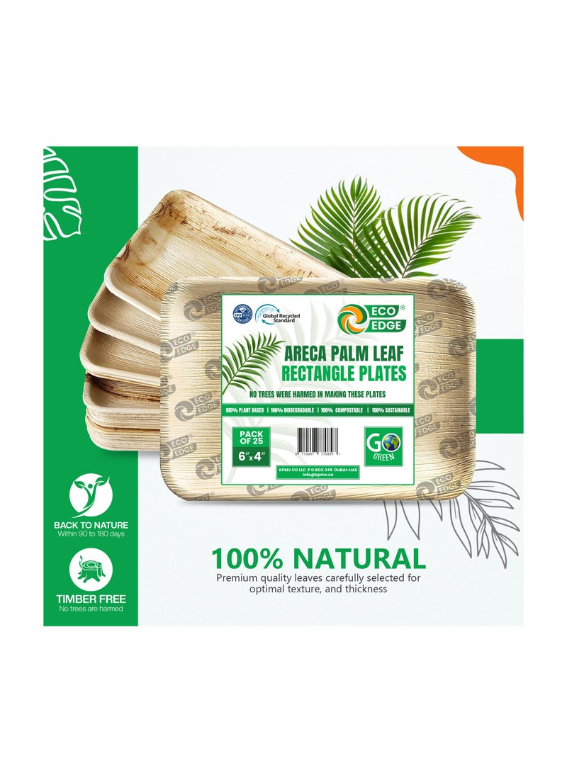 EcoEdge 6x4 Inch Rectangle Areca Palm Leaf Disposable Plates (Pack of 25) | Plant Based, Eco-Friendly, Finish, Nature inspired | Sturdy, Stylish, Disposables for Multi use | 100% Biodegradable - Image 5