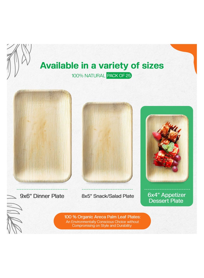EcoEdge 6x4 Inch Rectangle Areca Palm Leaf Disposable Plates (Pack of 25) | Plant Based, Eco-Friendly, Finish, Nature inspired | Sturdy, Stylish, Disposables for Multi use | 100% Biodegradable - Image 2