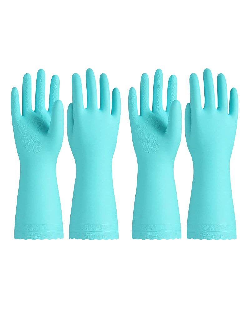 PACIFIC PPE 2 Pairs Reusable Dishwashing Cleaning Gloves with Latex Free Cotton Lining Kitchen Gloves Green Medium