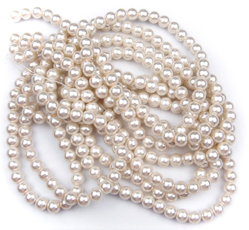 All In One 3 Strands 600pcs Round Glass Beads Imitation Pearl Beads 4MM Ivory