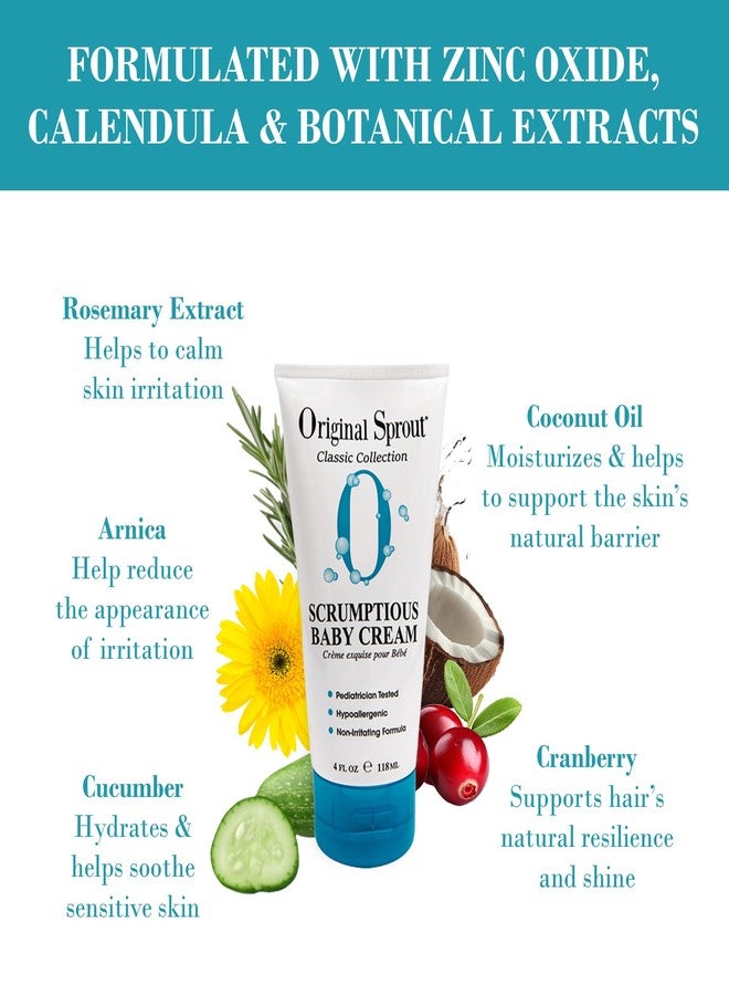 Original Sprout Scrumptious Baby Cream, Gentle Moisturizing Cream for Dry, Sensitive Skin & Diaper Rash, Non-Greasy Baby Lotion with Zinc Oxide & Calendula for Face & Body, 4 fl oz - Image 4