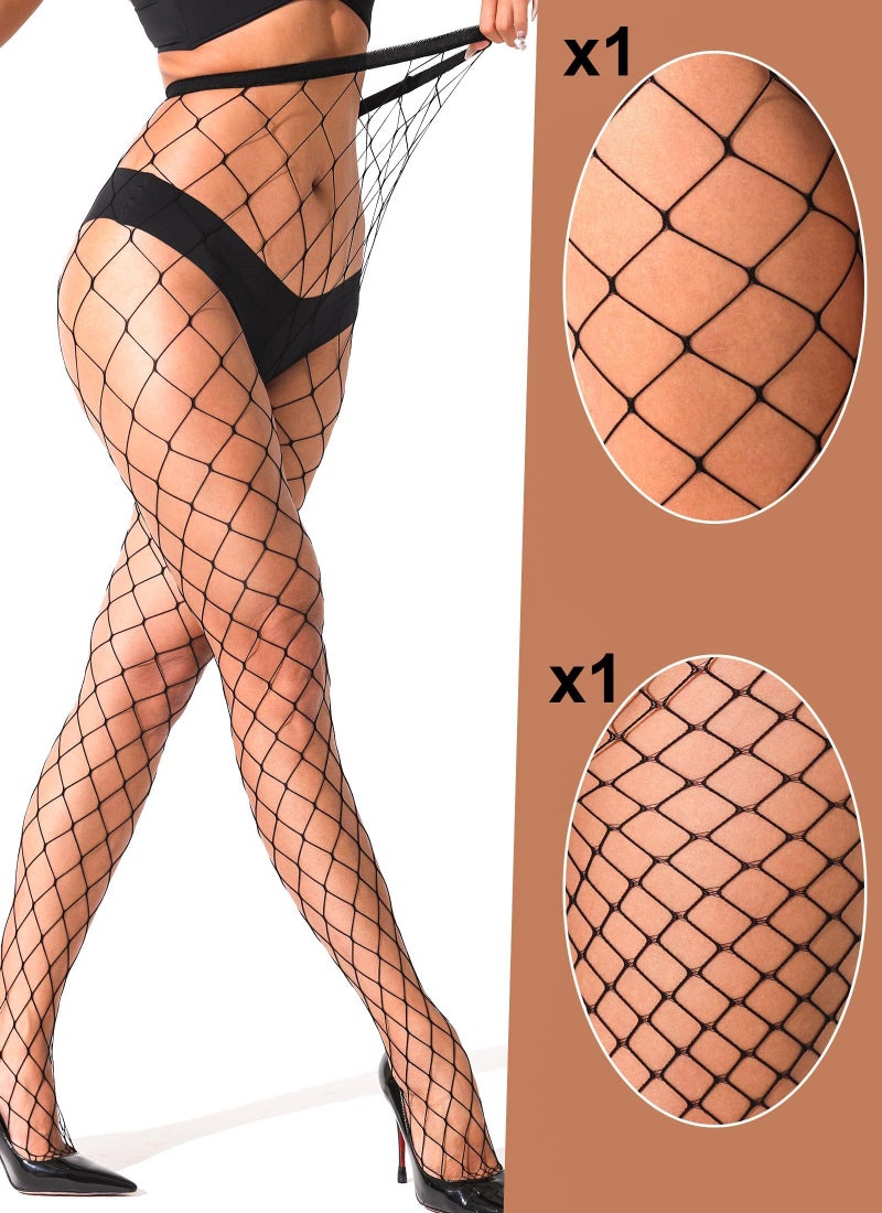 lmotpe 2 Pairs Plus Size Fishnets Black Tights Women's Stockings Pantyhose High Wais Fishnet Stockings for Women - Image 3