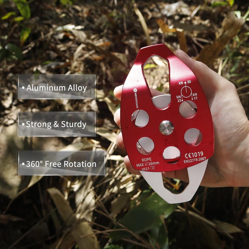 Newdoar 30 KN CE Certified Large Rescue Pulley Single/Double Sheave with Swing Plate - Image 3