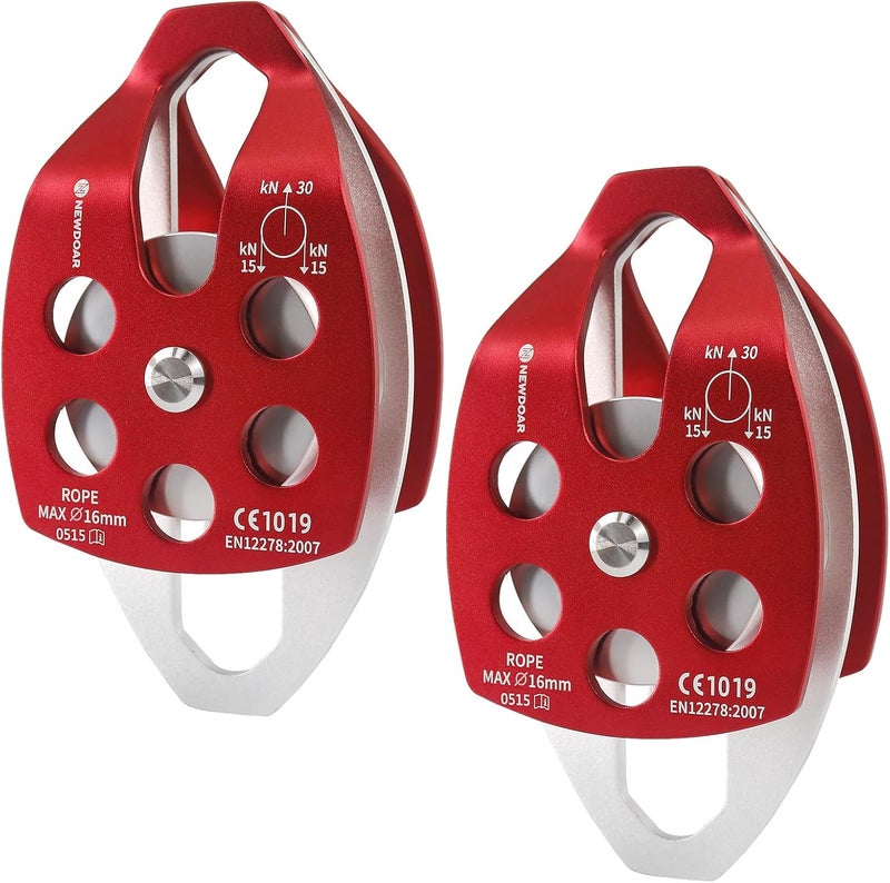 Newdoar 30 KN CE Certified Large Rescue Pulley Single/Double Sheave with Swing Plate - Image 1