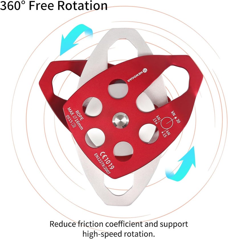 Newdoar 30 KN CE Certified Large Rescue Pulley Single/Double Sheave with Swing Plate - Image 5