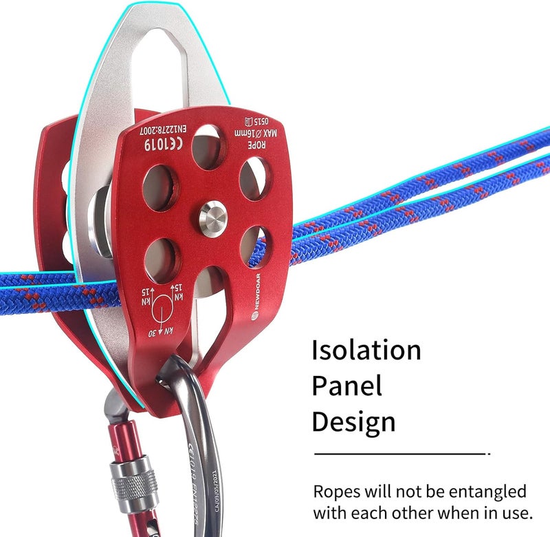 Newdoar 30 KN CE Certified Large Rescue Pulley Single/Double Sheave with Swing Plate - Image 4