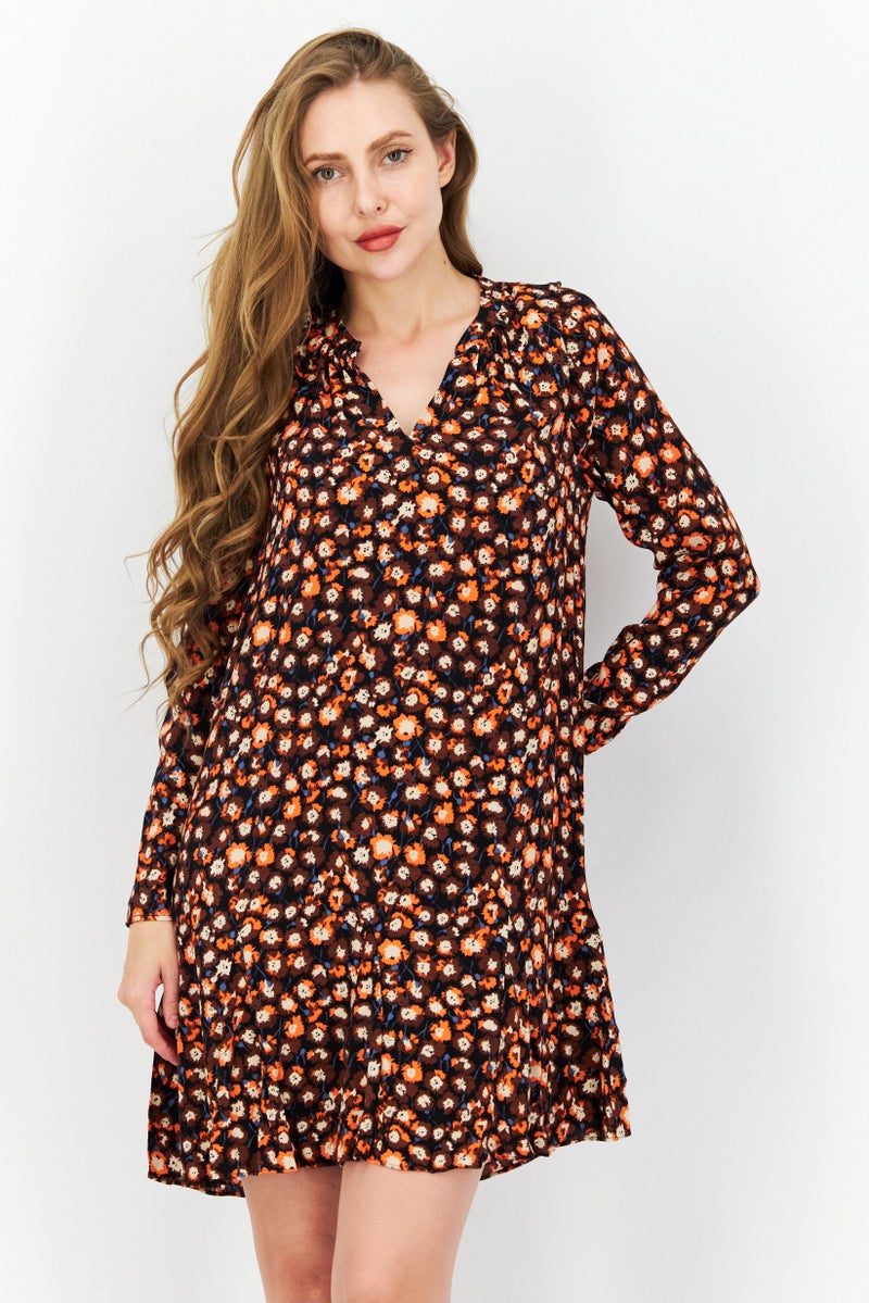 WHISTLES Women Allover Print Mini Dress, Brown - Image 1