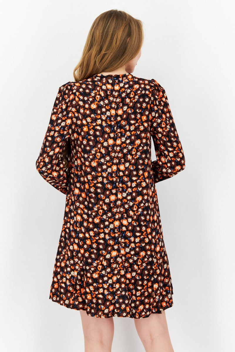 WHISTLES Women Allover Print Mini Dress, Brown - Image 3