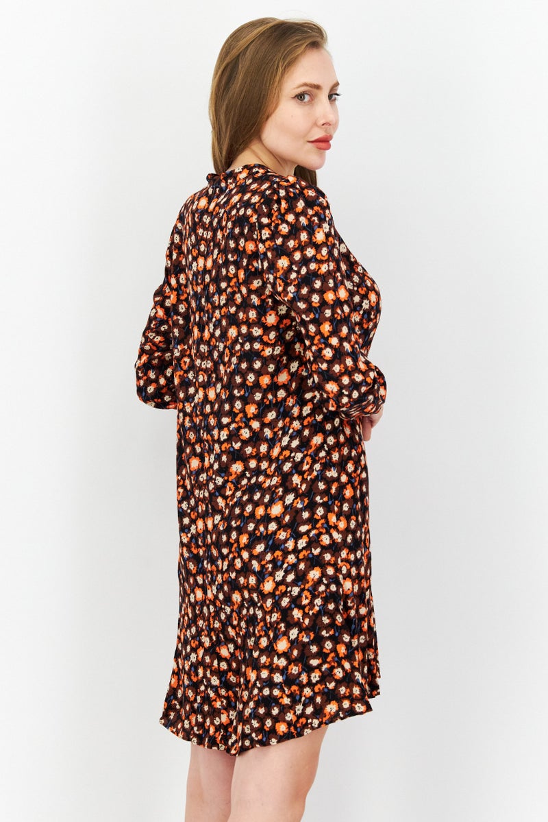 WHISTLES Women Allover Print Mini Dress, Brown - Image 4
