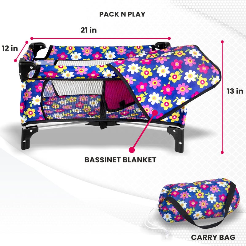 fash n kolor Baby Doll Crib Set, Toy Pack n Play Bassinet Blanket & Carry Bag for Baby Doll Playpen Fits up to 20" Doll | Allows for Easy Compact Folding for Storage Toy, - Image 4