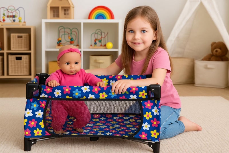 fash n kolor Baby Doll Crib Set, Toy Pack n Play Bassinet Blanket & Carry Bag for Baby Doll Playpen Fits up to 20" Doll | Allows for Easy Compact Folding for Storage Toy, - Image 2