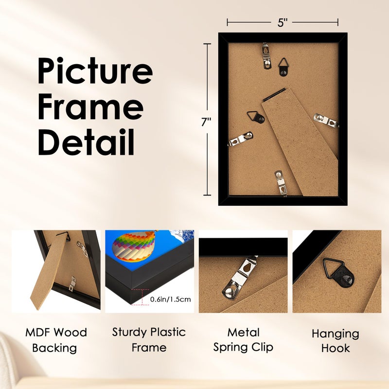 FIXSMITH 5x7 Picture Frame  Black Photo Frame with HD Plexiglass  Display Pictures 4x6 with Mat or 5x7 Without Mat Multi Picture Frames Collage for Tabletop or Wall Display  1 Pack - Image 5