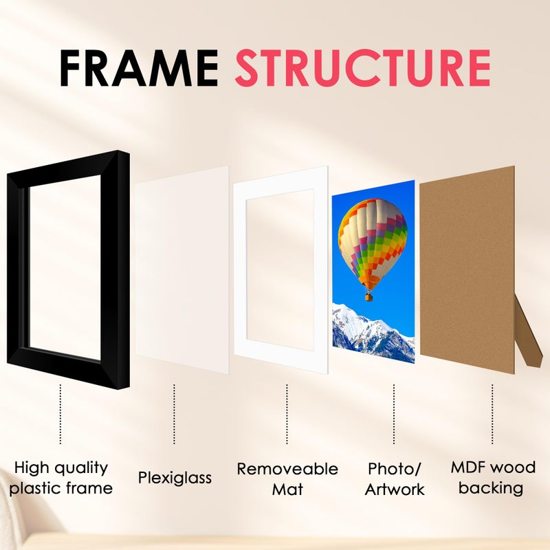 FIXSMITH 5x7 Picture Frame  Black Photo Frame with HD Plexiglass  Display Pictures 4x6 with Mat or 5x7 Without Mat Multi Picture Frames Collage for Tabletop or Wall Display  1 Pack - Image 3