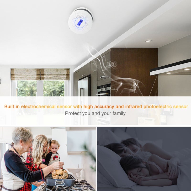 Smoke And Carbon Monoxide Alarm: White 2-In-1 Detector - High Accuracy Electrochemical & Photoelectric Sensors Low Battery Prompt Hush Mode - Long Standby Life for Home Safety - Image 3