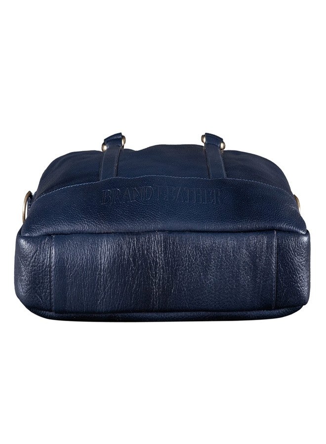BRAND LEATHER Men's and Women's GENUINE LEATHER Laptop Shoulder Messenger Bag Case Sleeve for 13 13.3 14 14.1" Inch Notebook/Chromebook (BLUE) - Image 4