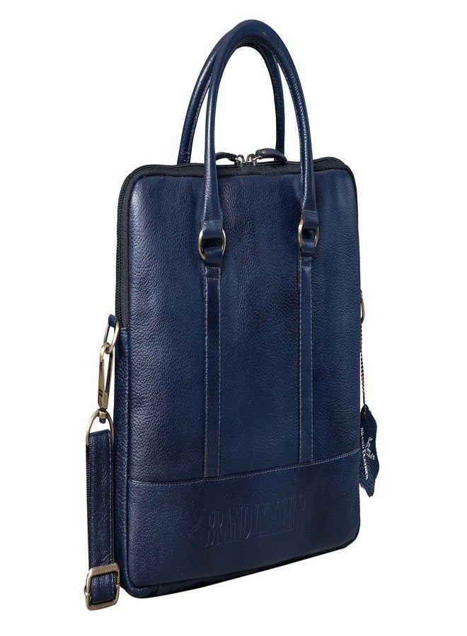 BRAND LEATHER Men's and Women's GENUINE LEATHER Laptop Shoulder Messenger Bag Case Sleeve for 13 13.3 14 14.1" Inch Notebook/Chromebook (BLUE) - Image 1