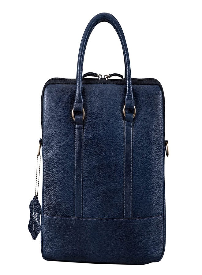 BRAND LEATHER Men's and Women's GENUINE LEATHER Laptop Shoulder Messenger Bag Case Sleeve for 13 13.3 14 14.1" Inch Notebook/Chromebook (BLUE) - Image 2