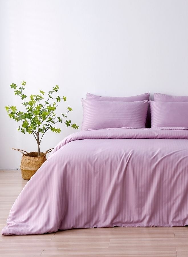 LUNA Home Premium King Size 6Piece Bedding Set Without Filling Violet Satin Stripes Design - Image 1