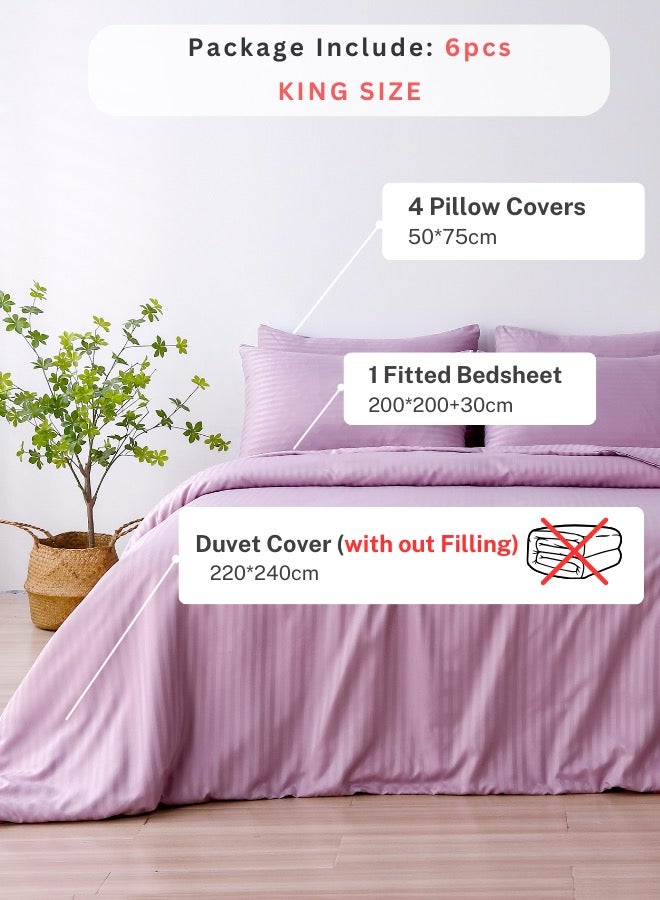 LUNA Home Premium King Size 6Piece Bedding Set Without Filling Violet Satin Stripes Design - Image 2