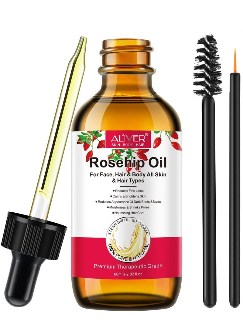 ALIVER 60ml Rosehip Oil for Face and Hair Rosehip Seed Oil Pure Cold Pressed Unrefined Rosehip Oil for Face Hair and Nails Rose Hips Essential Oil Skin Care Moisturizer - Image 2