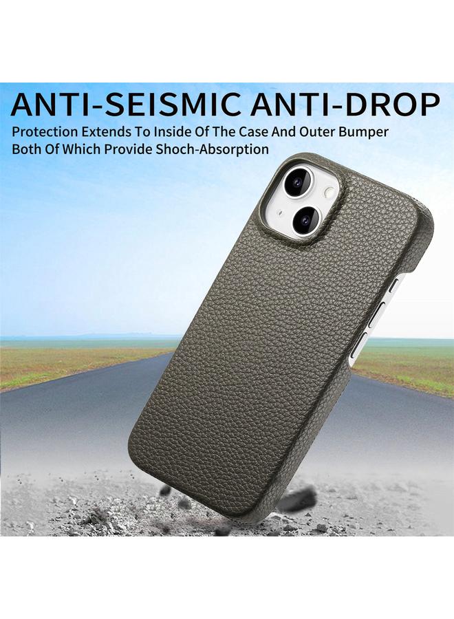 erorex Case For iPhone 15 Litchi Oil Edge Leather Back Phone Case - Image 4