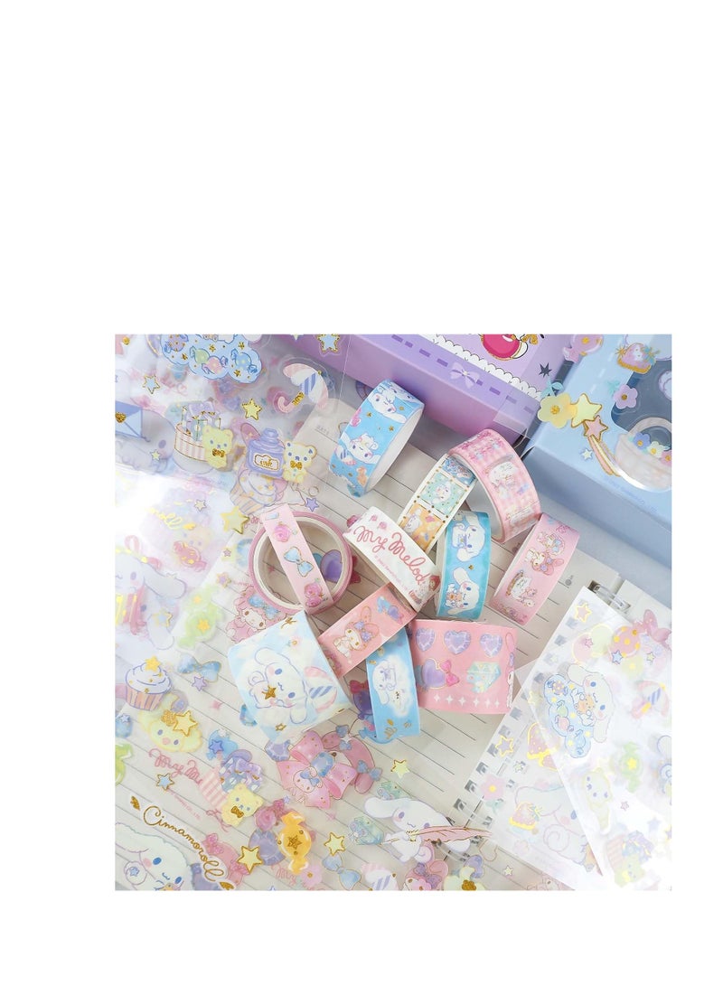 Washi Tape Set, 6 Rolls + 8 PCS Kawaii Animals Gold Foil Decorative Masking Tape for Journaling, Scrapbooking, Kids DIY Crafts, Aesthetic Supplies, Planners, Bullet Journal
