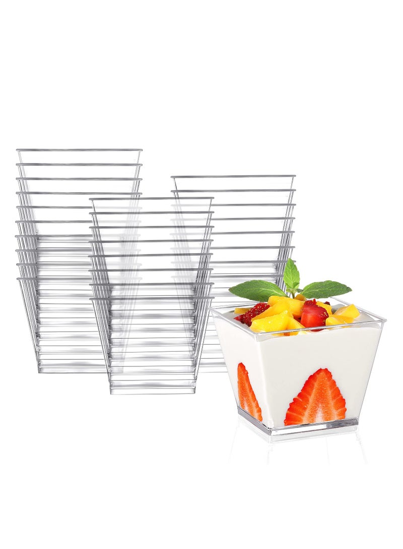 50 Pack Small Square Clear Plastic Dessert Cups with Lids and Spoons - 3.8 Oz Tumbler Cups for Desserts, Appetizers, Puddings, Ice Cream, Yogurt, Candies, and Mousse. - Image 1