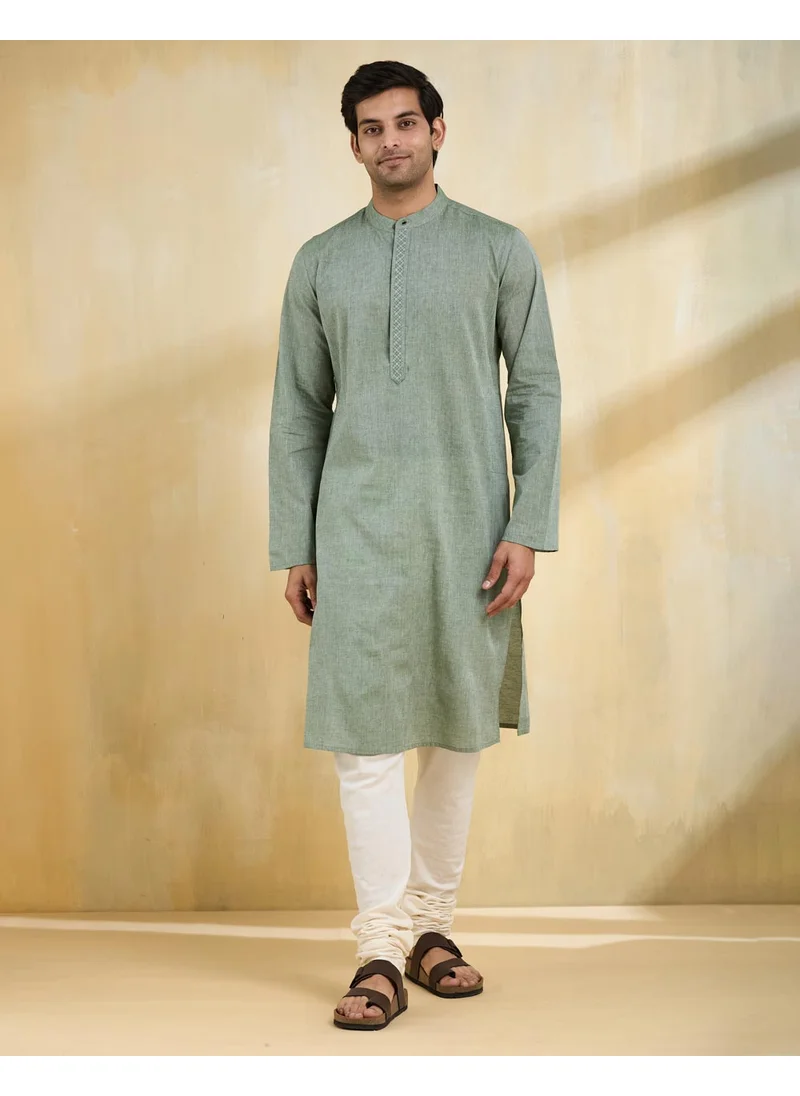 فاب انديا Green Cotton Slim Fit Long Kurta