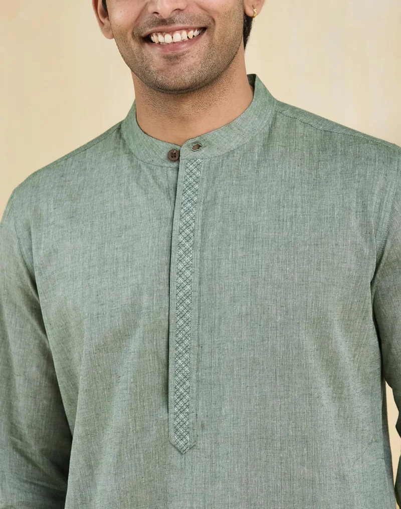 فاب انديا Green Cotton Slim Fit Long Kurta