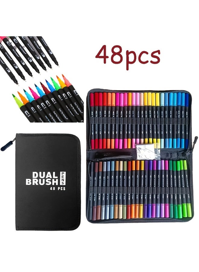 60-color/48-color double-head marker pens, painting watercolor pens, art-specific hatching and outlining pen sets, doodling pens with hatching and outlining functions, marker pen gift box sets - Image 2