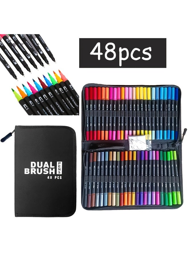 60-color/48-color double-head marker pens, painting watercolor pens, art-specific hatching and outlining pen sets, doodling pens with hatching and outlining functions, marker pen gift box sets - Image 1