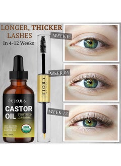 Fiora Naturals Organic Cold Pressed Castor Oil USDA Certified Eyelash and Hair Growth Serum, Hexane-Free, Conditions and Stimulates Growth for Lashes, Brows and Hair  - Image 2