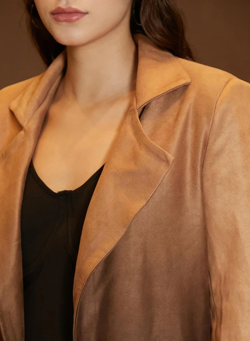 Campus Sutra Women's Tan Brown & Coffee Brown Ombre Long Coat