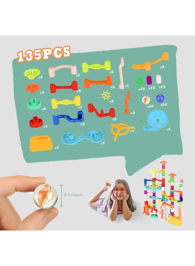 MaxTronic Marble Run,135 PCS Marble Maze Building Block Toys Gravitrax Marble Run for Kids,STEM Learning Toys Marble Track Race Tower Model Creative Birthday Gift with 60 Marbles for Boys & Girls 3 4 5 6 7 8 9 - Image 1