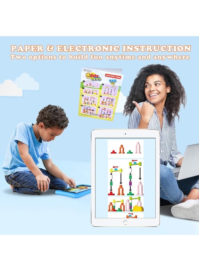 MaxTronic Marble Run,135 PCS Marble Maze Building Block Toys Gravitrax Marble Run for Kids,STEM Learning Toys Marble Track Race Tower Model Creative Birthday Gift with 60 Marbles for Boys & Girls 3 4 5 6 7 8 9 - Image 2