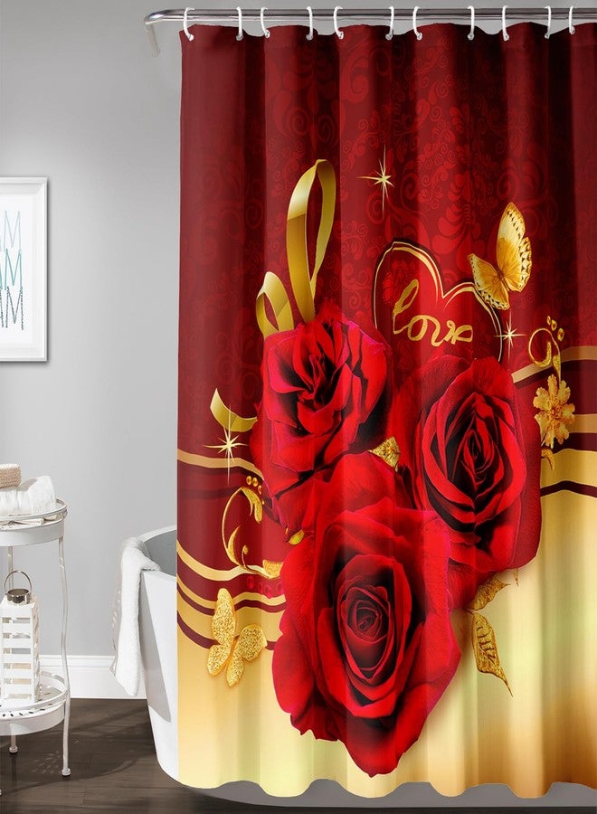 AILONEN Red and Gold Shower Curtain,Red Rose Hearts Printed Bath Curtain,Romantic Luxury Rose Flower Waterproof Curtain for Bathroom Decor 72" W x 78" H - Image 3