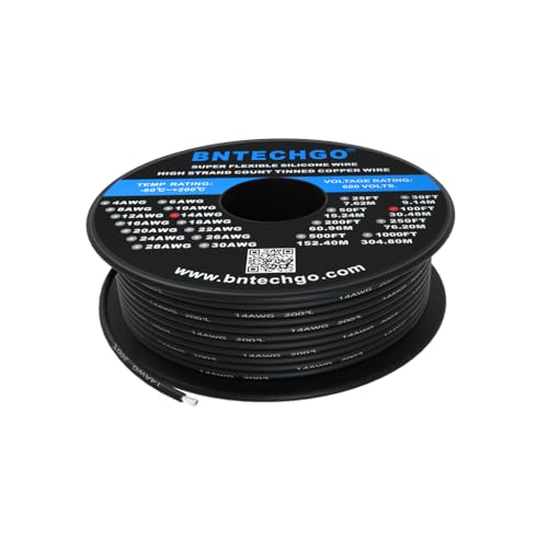 BNTECHGO 14 Gauge Silicone Wire Spool 100 ft Black Flexible 14 AWG Stranded Tinned Copper Wire - Image 1