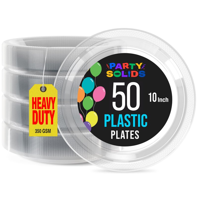 Exquisite Party Solids Clear Plastic Plates For Party Supplies 10 Clear Disposable Plates Heavy Duty 50 Pcs Plastic Dinnerware Sets Heavy Duty 350 GSM Disposable Dinnerware Set