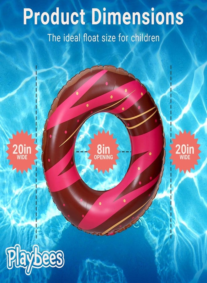 Playbees عوامات حمام سباحة على شكل دونات شوكولاتة - عبوة من 4 قطع - 20 بوصة - عوامات قابلة للنفخ للأطفال - لعبة مائية صيفية ممتعة لحفلات حمام السباحة والديكورات - Image 2