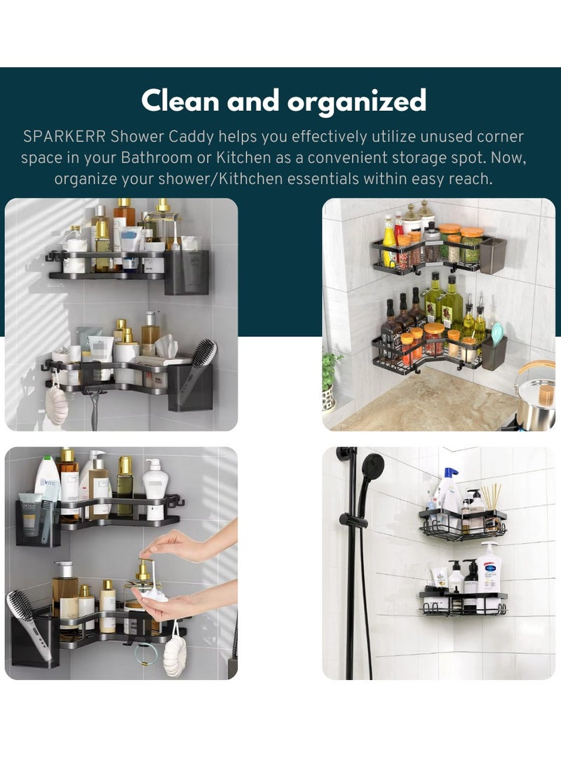 SPARKERR SPARKERR Self Adhesive Shower Caddy, Easy to Install Bathroom Kitchen Corner space Organizer, Wall mounted Heavy-Duty Anti-rust Stainless Steel Organizer for Bathroom and Kitchen, No Drilling Needed  - Image 3