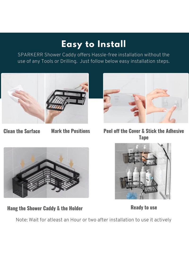 SPARKERR SPARKERR Self Adhesive Shower Caddy, Easy to Install Bathroom Kitchen Corner space Organizer, Wall mounted Heavy-Duty Anti-rust Stainless Steel Organizer for Bathroom and Kitchen, No Drilling Needed  - Image 4