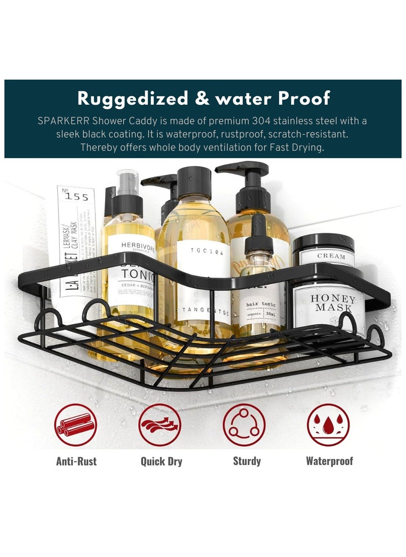 SPARKERR SPARKERR Self Adhesive Shower Caddy, Easy to Install Bathroom Kitchen Corner space Organizer, Wall mounted Heavy-Duty Anti-rust Stainless Steel Organizer for Bathroom and Kitchen, No Drilling Needed  - Image 5