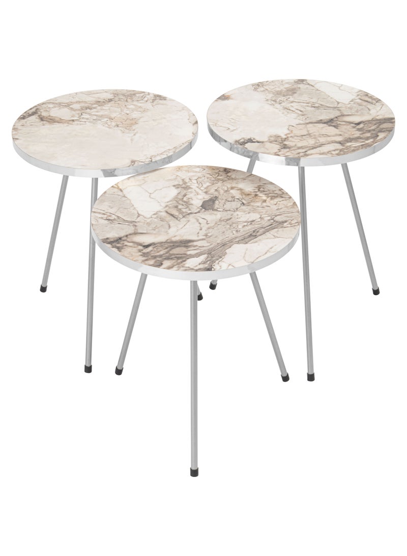 DANTA HOME 3 Piece Coffee And Tea Side Table Set With Wood Top And Iron Legs - White Marble - Image 1