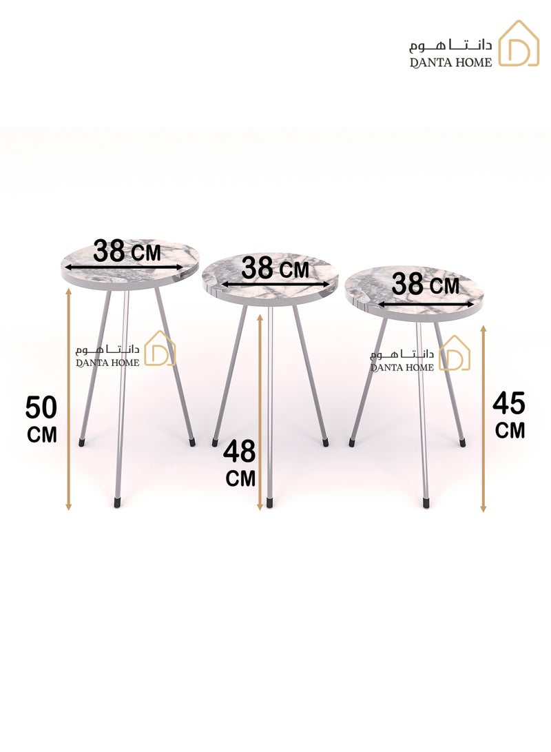 DANTA HOME 3 Piece Coffee And Tea Side Table Set With Wood Top And Iron Legs - White Marble - Image 5