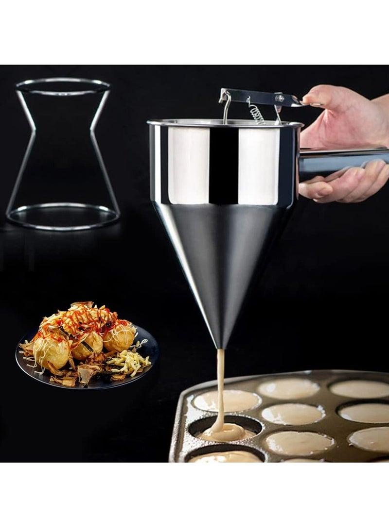 Generic Stainless Steel Pancake Batter Dispenser, Funnel Dispenser with Stand, Ideal Cupcake Dispenser Cooking Tool, Great for Takoyaki and Baking  - Image 1