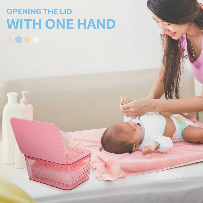Whiidoom Wipes Dispenser  One-Handed Operation Wipe Holder For Baby & Adult  Seal-Designed Wipes Container For Bathroom Keep Diaper Wipes Fresh (Pink) - Image 4