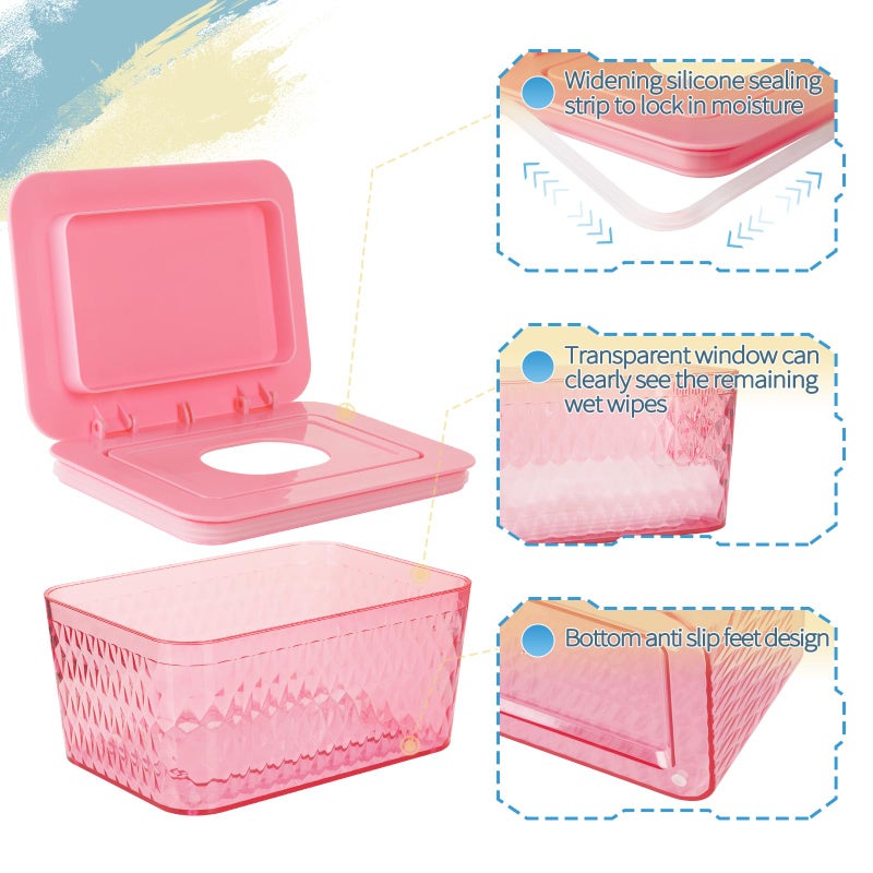 Whiidoom Wipes Dispenser  One-Handed Operation Wipe Holder For Baby & Adult  Seal-Designed Wipes Container For Bathroom Keep Diaper Wipes Fresh (Pink) - Image 3